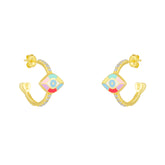 Evil Eye Rainbow Pave Sterling Silver Hoop Earrings