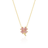 Four Leaf Clover Sterling Silver Necklace - Pink