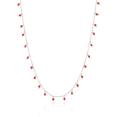 Red Coral Beaded Sterling Silver Chain Necklace