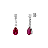 Ruby Red Pear Shape Cubic Zirconia Sterling Silver Drop Earrings