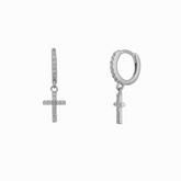 Sterling Silver Huggie Pave Cross Drop Earring