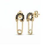Sterling Silver Black Jewelled Mini Safety Pin Stud Earrings