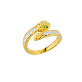 Baguette Snake Ring With Green Eyes in Sterling Silver