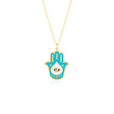 Authentic Turquoise Color Hamsa Hand Necklace Sterling Silver