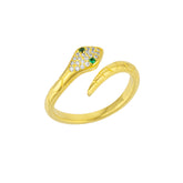 Pave Snake Ring With Green Eyes in Sterling Silver