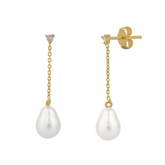 Diamond Drop Real Pearl Fine Earrings 14ct Solid Gold