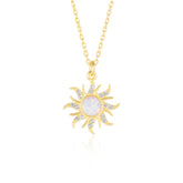 White Opal Sun & Sunburst Necklace in Sterling Silver