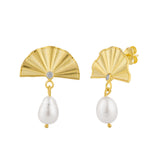 Fine Diamond Sterling Silver Pearl Drop Fan Earrings