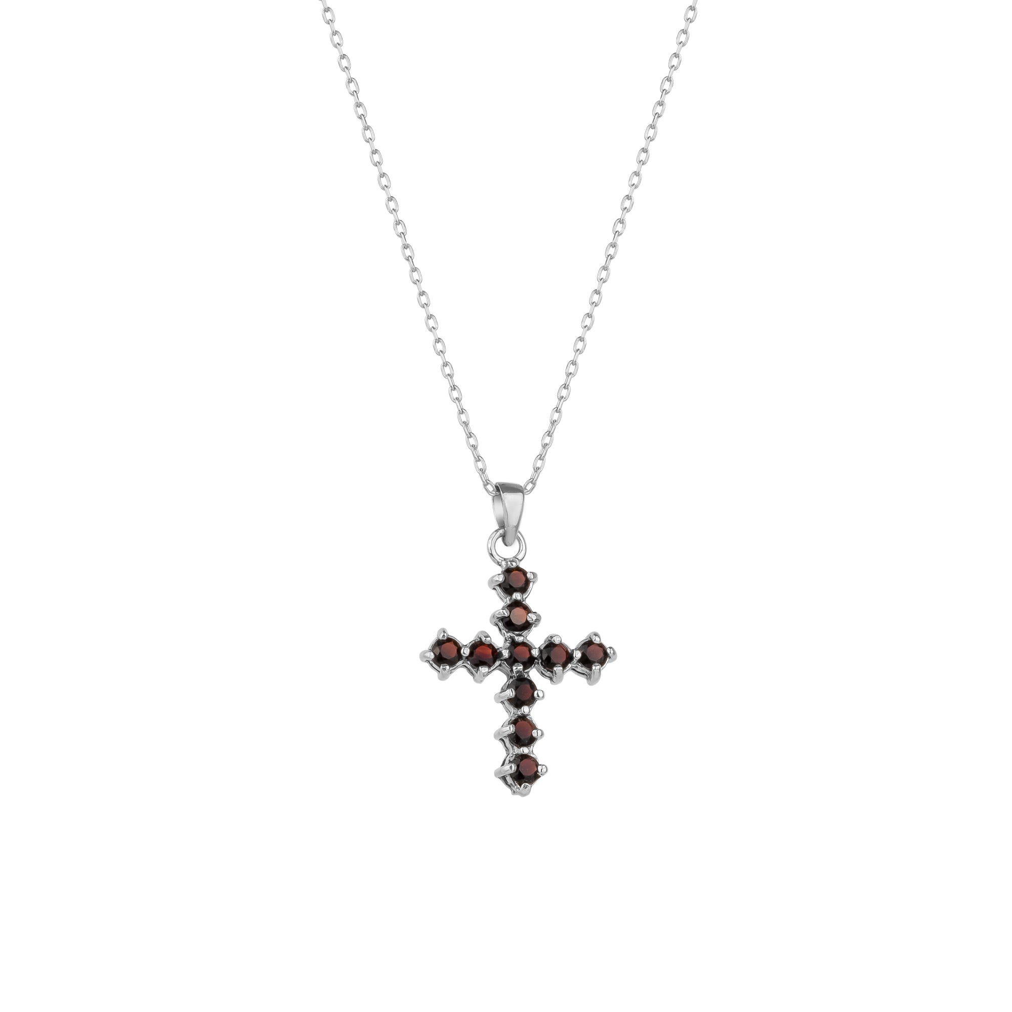 Sterling Silver Burgundy Garnet Cross Pendant – Spero London