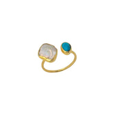 Double Natural Gemstone Adjustable Sterling Silver Turquoise Ring