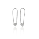 Heart Beaded Safety Pin Sterling Silver Earrings