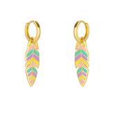 Feather Leaves Rainbow Enamel Hoop Earrings