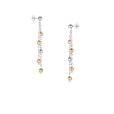 A pair of sterling silver drop earrings with multicolored beads.