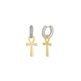Sterling Silver Egyptian Ankh Zirconia Hoop Earrings