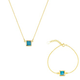 Turquoise Square Sterling Silver Necklace and Bracelet Set