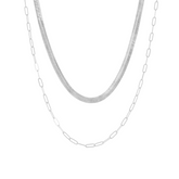 Herringbone and Rectangular Sterling Silver Necklace Layering Set
