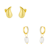 Pear Teardrop And Huggie Pearl Drop Earrings in Sterling Silver