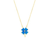 Blue Opal Four Leaf Clover Sterling Silver Necklace