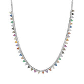 Colourful Rainbow Jewelled Triangle Sterling Silver Station Necklace