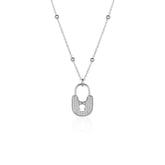Lock Pendant Necklace With Beaded Chain Sterling Silver