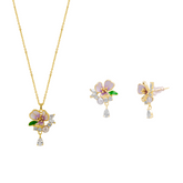 Pansy Violet Floral Necklace and Earring Set in Sterling Silver
