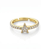 Star Zirconia Half Round Adjustable Sterling Silver Ring
