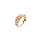 Enamel Pink Five Color Diamond Sterling Silver Dome Ring