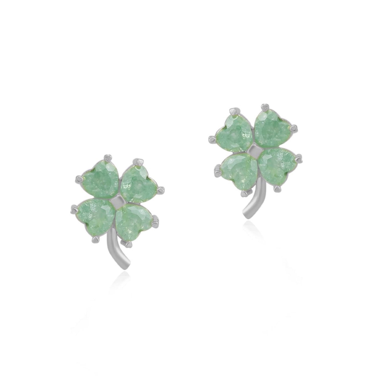 Four Leaves Clover Sterling Silver Stud Earring - Green
