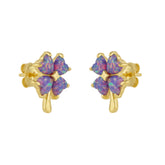 Pink Purple Opal Four Leaves Clover Sterling Silver Stud Earrings