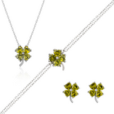 Four Leaf Clover Sterling Silver Stud Earrings Bracelet and Necklace Set - Mystic Green