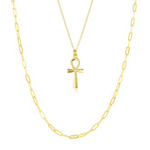 Sterling Silver Egyptian Ankh and Large Rectangular Chain Stacking Necklace Set