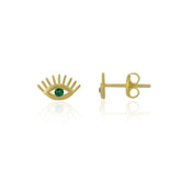 Emerald Color Eye Stud Earrings Sterling Silver