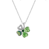 Four Leaf Clover Tones Of Green Necklace in Sterling Silver
