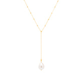 Sterling Silver Large Baroque Pearl Drop Beaded Chain Lariat Necklace