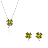 Four Leaf Clover Sterling Silver Stud Earrings and Necklace Set - Mystic Green