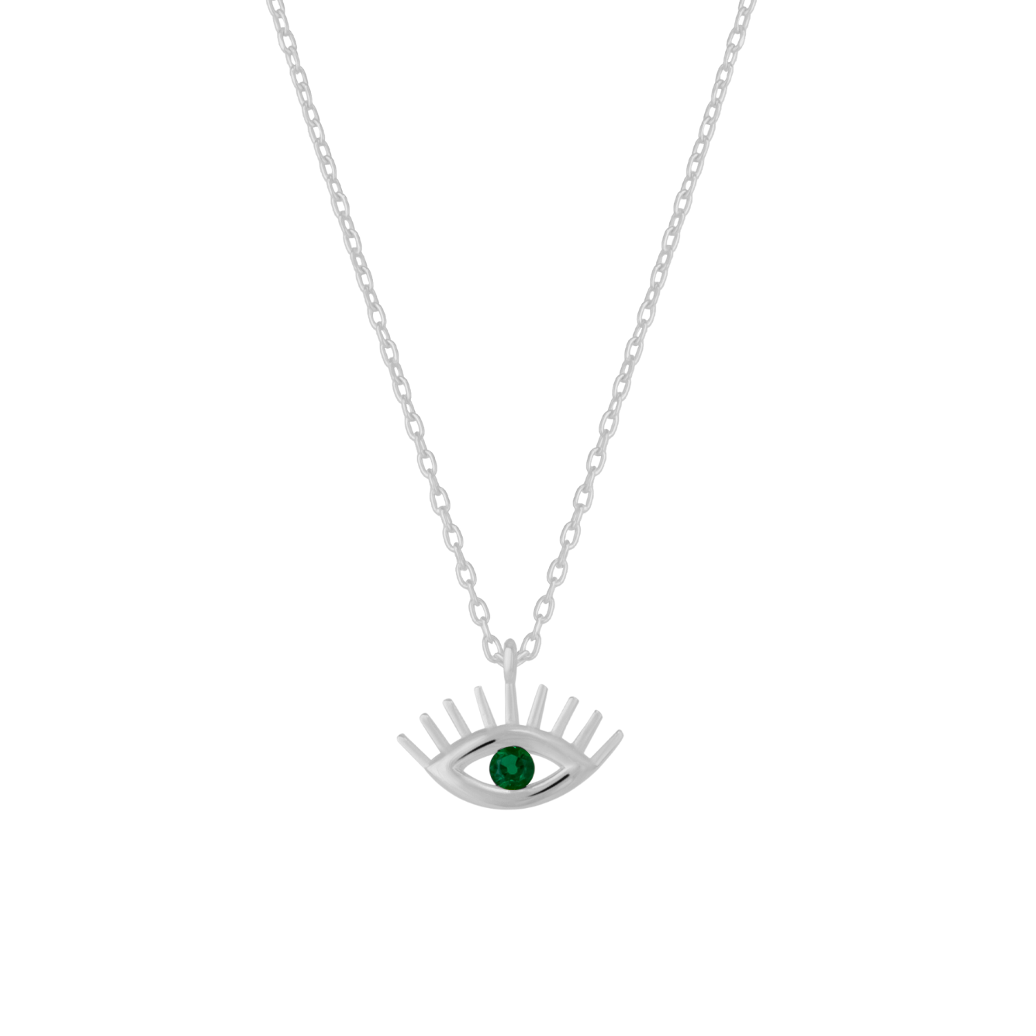Emerald Eye Evil Eye Sterling Silver Necklace