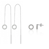 Circle Round One Drop One Stud Earrings Sterling Silver Set