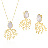 Mother Of Pearl Olive Branch Sterling Silver Earring & Necklace Set