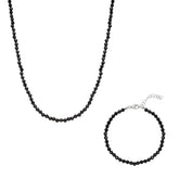 Black Naturel Spinel Sterling Silver Necklace Bracelet Set