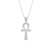 Sterling Silver Large Pave Ankh Pendant Necklace
