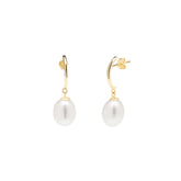 9ct Solid Gold Semi - Hoop Pearl Stud Earrings