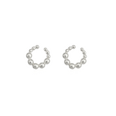 Fancy Bubble Bead Sterling Silver Ear Cuffs No Piercing - Pair