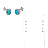 Multicolour Star Drop Sterling Silver Chain Threader Earrings and Heart of Ocean Earrings- Pair