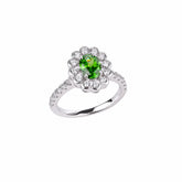 Sterling Silver Pave Halo Oval Floral Ring