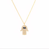 Sterling Silver Large Hamsa Hand Necklace Blue Eye