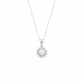 White Opal Halo Sun Sterling Silver Pendant Necklace
