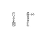 Elegant Sterling Silver Earring with Emerald-Cut & Teardrop Gemstones