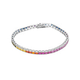 Sterling Silver Square Rectangular Rainbow Tennis Bracelet