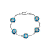 Round Bezel Evil Eye Sterling Silver Tennis Bracelet