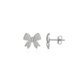 Bowtie Ribbon Earrings Zirconia Sterling Silver Stud